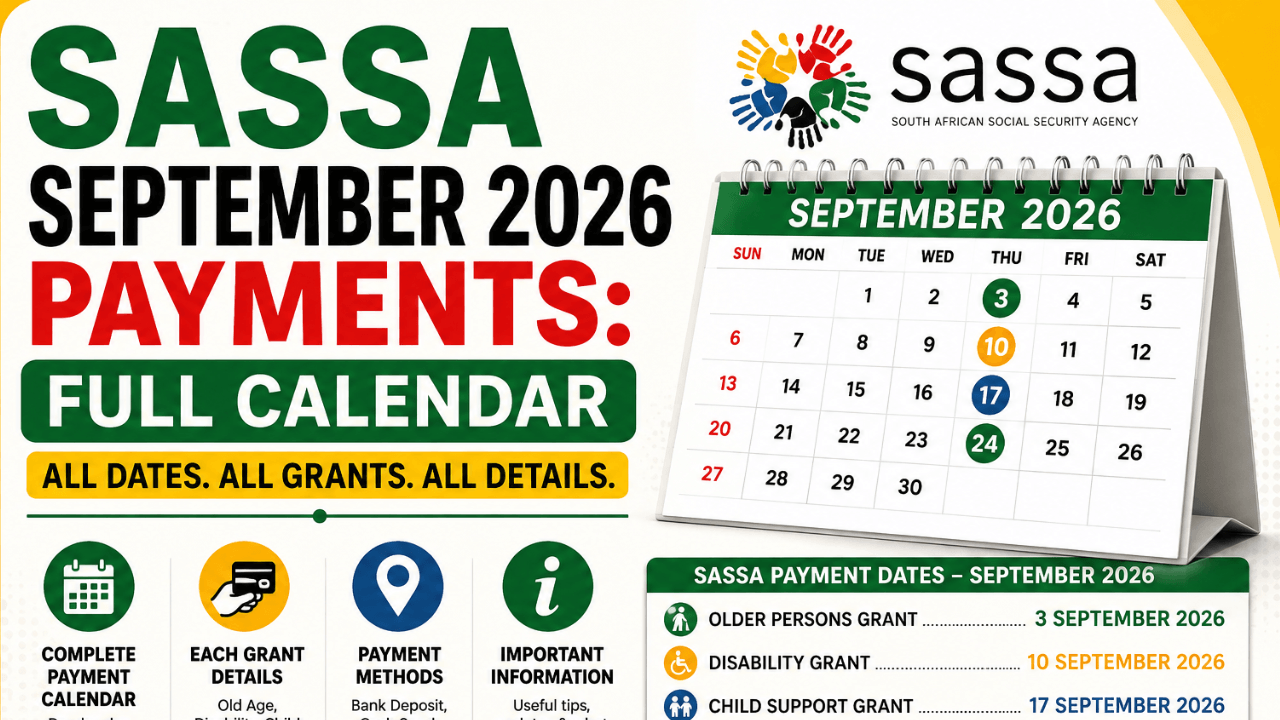 SASSA September 2026 Payment Calendar: All Dates and Grant Details